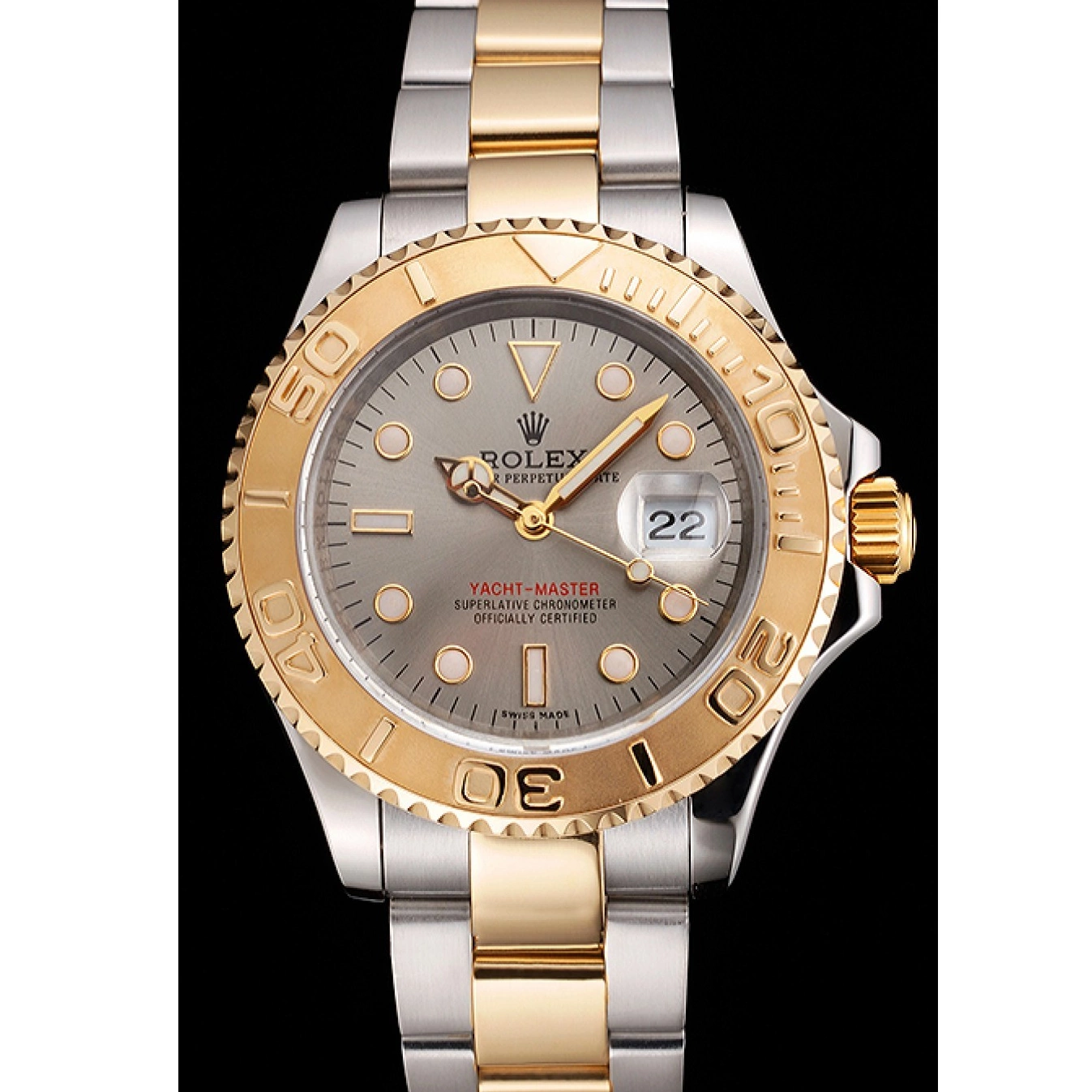 Rolex aaa copy Steel Bezel Yacht-Master Two Rolex Gold Gray Tone Case Swiss Dial Stainless Dial 0801